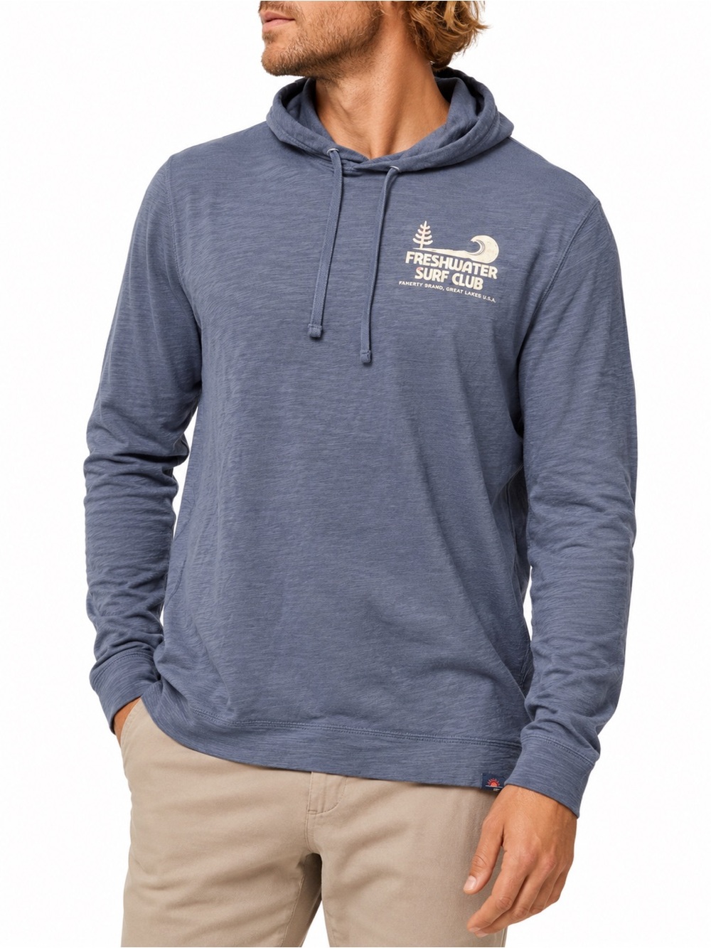 Faherty Freshwater Surf Club Hoodie Men's Medium Blue Organic Cotton Pullover